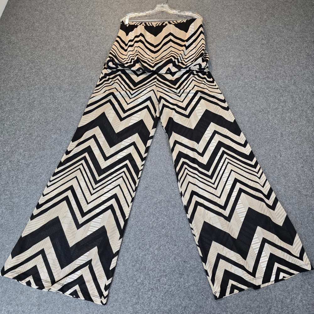 Arden B. Jumpsuit Womens Large Beige Black Chevron Print Boho Comfort Wide Leg